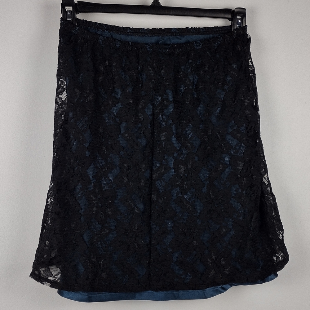 Black Lace over Blue Skirt